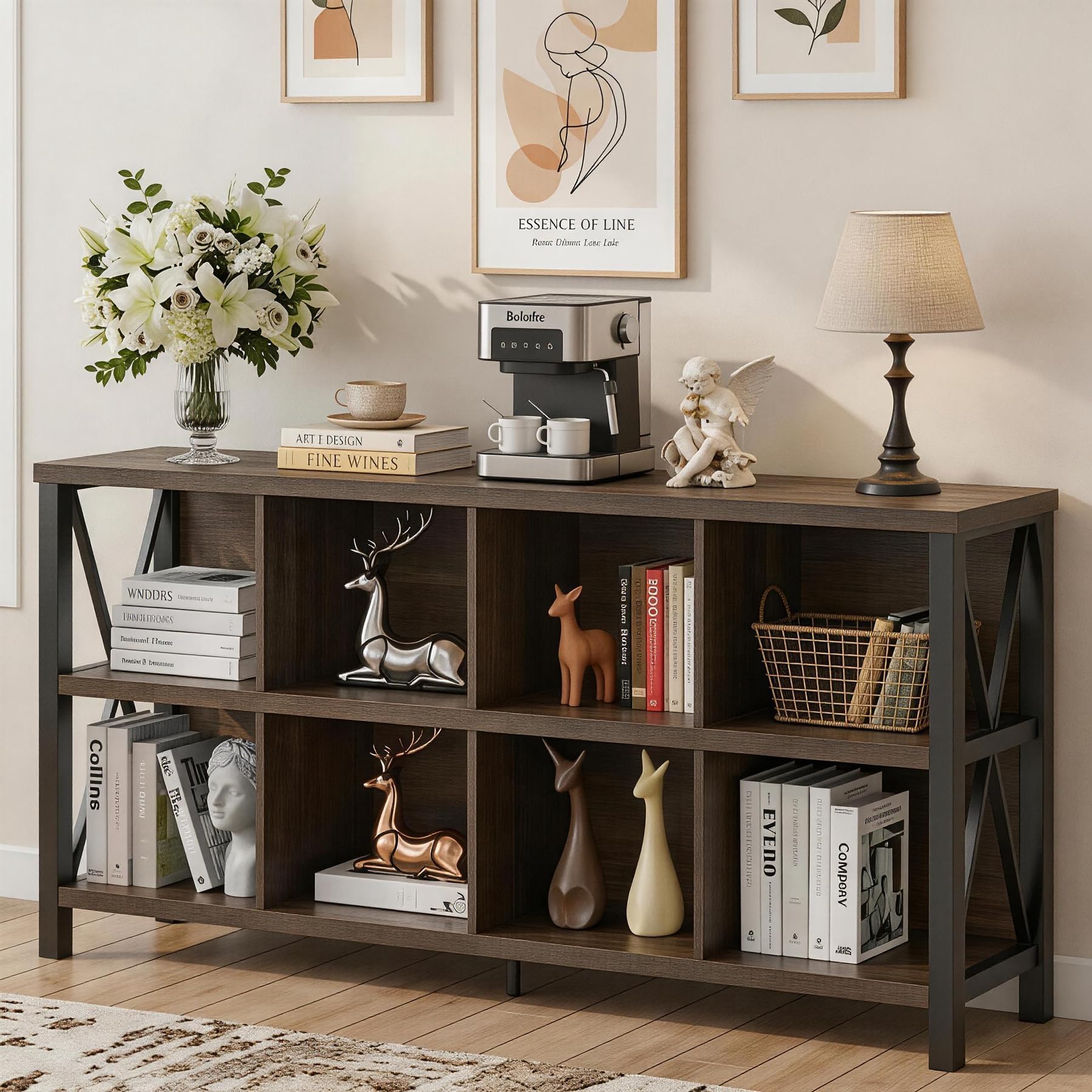 FATORRI 8 Cubby Wood Storage Bookcase