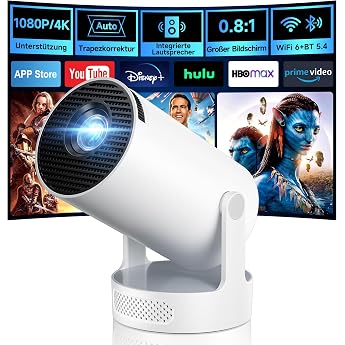 Mini Projector, Philoent Smart Projector 4K/1080P Supports Latest Apps WiFi 6 Bluetooth 5.4 Car Screen Keystone Correction Lo