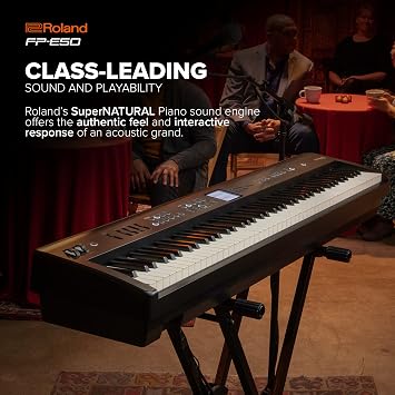 Roland FP-E50 Digital Piano & RockJam KB100 Adjustable Padded Keyboard Bench, X-Style, Black