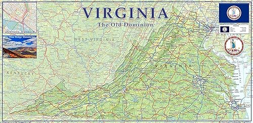 Mapa físico del estado de Virginia - 11.3 x 23.3 pulgadas - Papel laminado
