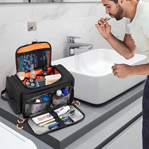 Miniatura 8 de Neceser táctico para hombres, bolsa de higiene colgante, kit organizador de viaje para afeitarse, artículos esenciales de ducha y artículos de aseo,