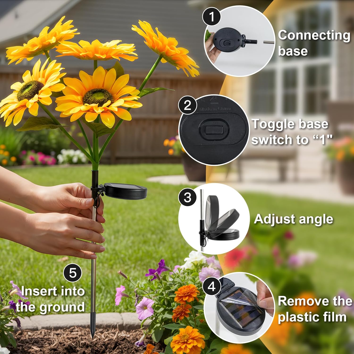 suddus Solar Garden Lights, Sunflower Lights Outdoor, Solar Flowers Garden Lights with 10 Sunflower Lights, for Pathways Patios and Yards Walkway Decorations(2Pack)