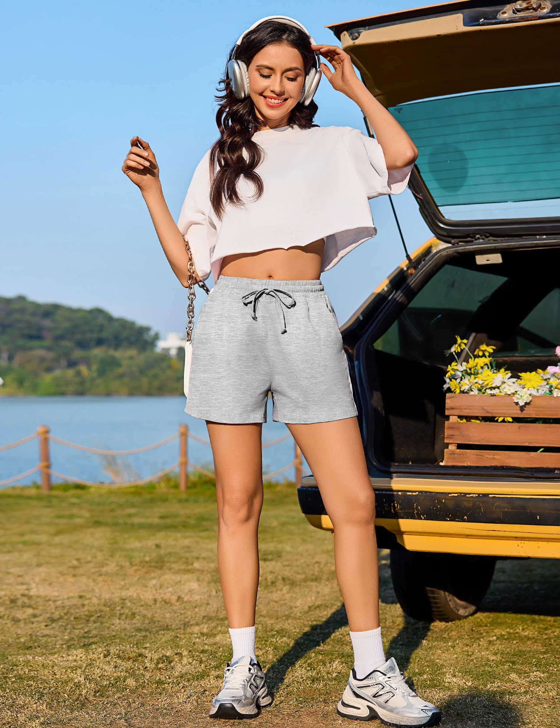 Litherday Shorts Mujer Verano Algodón Pantalones Cortos Deportivos con Cordón y Bolsillos Ropa Deportiva Mujer para Yoga Fitness Jogging Casa