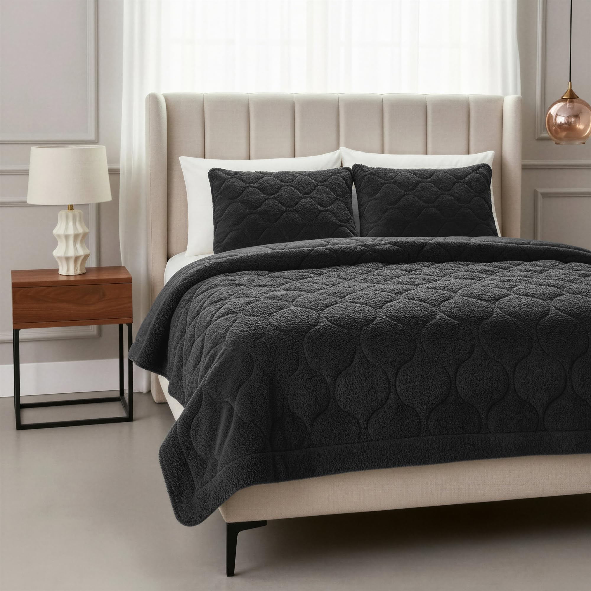 Sleeptime Bettdecke ohne Überzug - Teddy Premium - Schwarz - Doppelbett - 240 x 200 - Superweich & Waschbar - Inklusive Kissenbezüge
