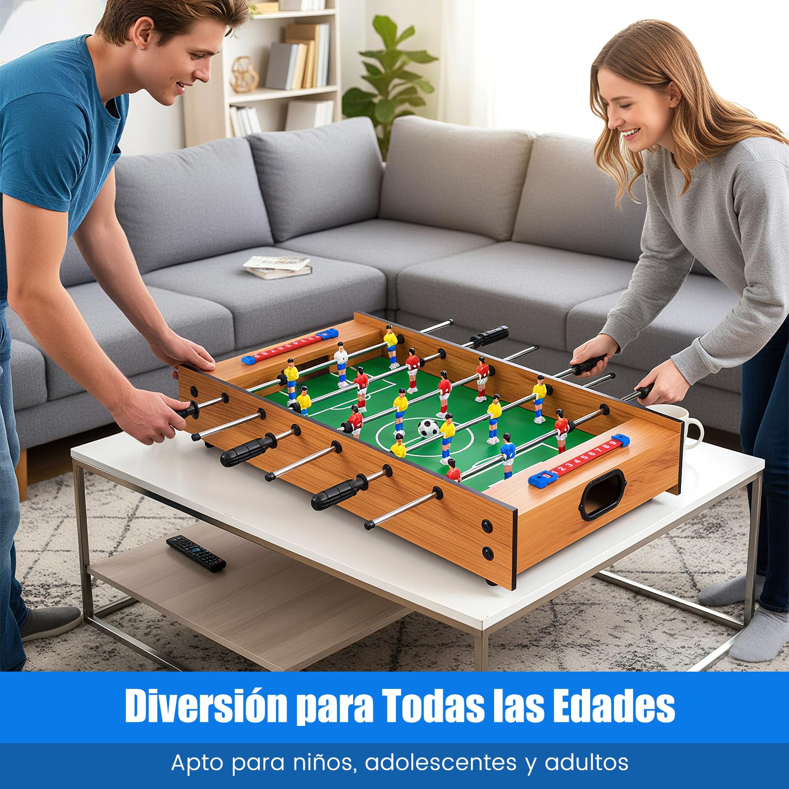 COSTWAY 2 en 1 Mesa Multijuegos, Mesa de Futbolín y Air Hockey, Juego sobremesa para Niños y Adultos, Futbolín sobremesa con 18 Jugadores para Fiesta Bar, 69 x 36 x 10 cm
