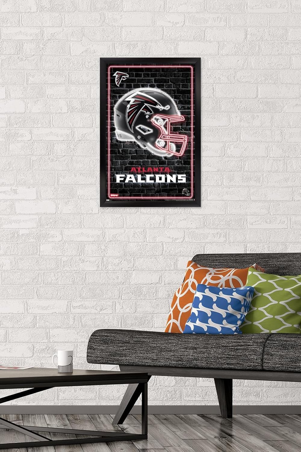 Trends International NFL Atlanta Falcons - Neon Helmet 23 Wall Poster, 22.4L x 14.7W, Black Framed Version