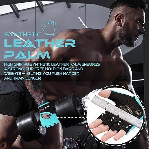 Miniatura 4 de BEAST RAGE Guantes de entrenamiento para hombres y mujeres, guantes de gimnasio sin dedos con protección de la palma, transpirables y ligeros para