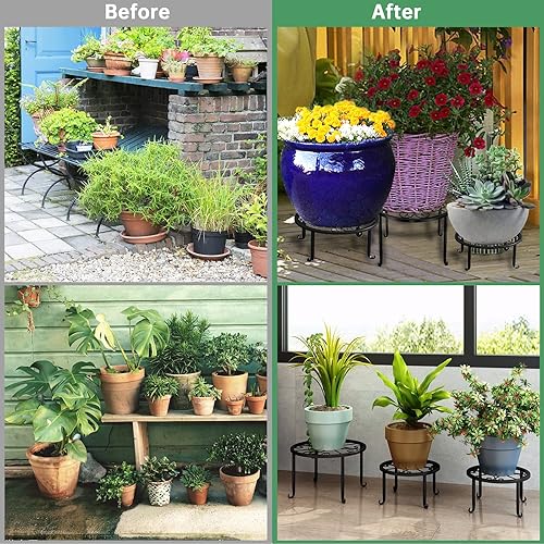 Miniatura 5 de Paquete de 6 soportes de metal para plantas de interior y exterior soportes para macetas de flores para múltiples plantas estante redondo de hierro