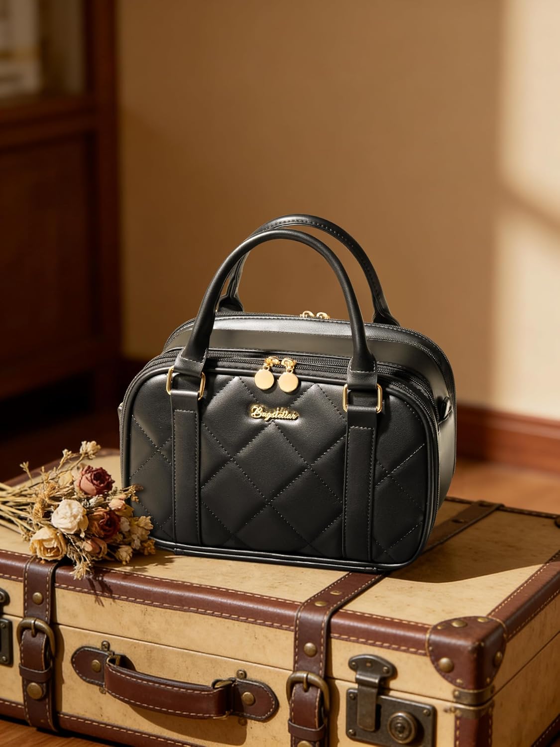 Travel Makeup Bag, Large Capacity Quilted Toiletry Bag for Women Stand-up Cosmetic Bag Open Flat Make Up Case Organizer Portable Pouch Purse w/Handle for Traveling Accessories Ivory White - Image 9