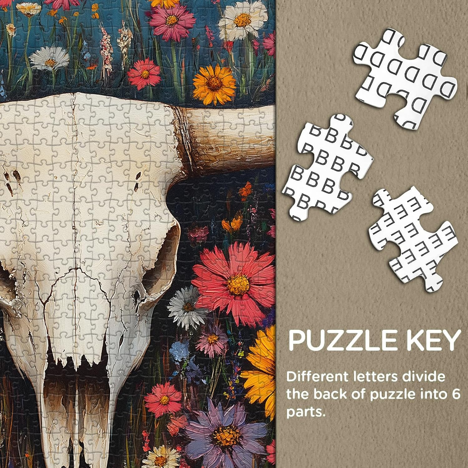 Wildflower Skull Puzzles for Adults 1000 Pieces, Larkipuzz Nature Garden Puzzle Floral, Hard Impossible Flower Plant Theme as Wall Art