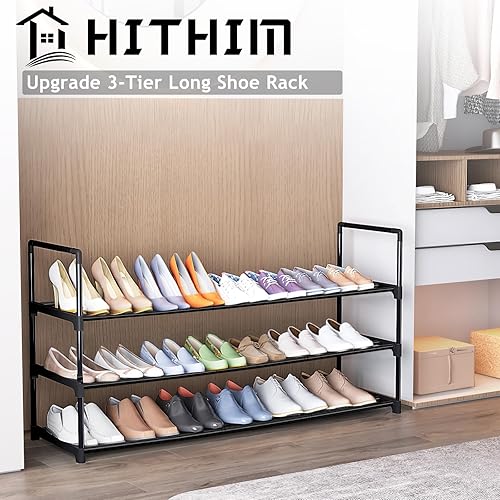 Miniatura 4 de Zapatero largo, organizador de zapatos ancho de 3 niveles para armario, soporte de zapatos resistente de metal para almacenamiento de zapatos,