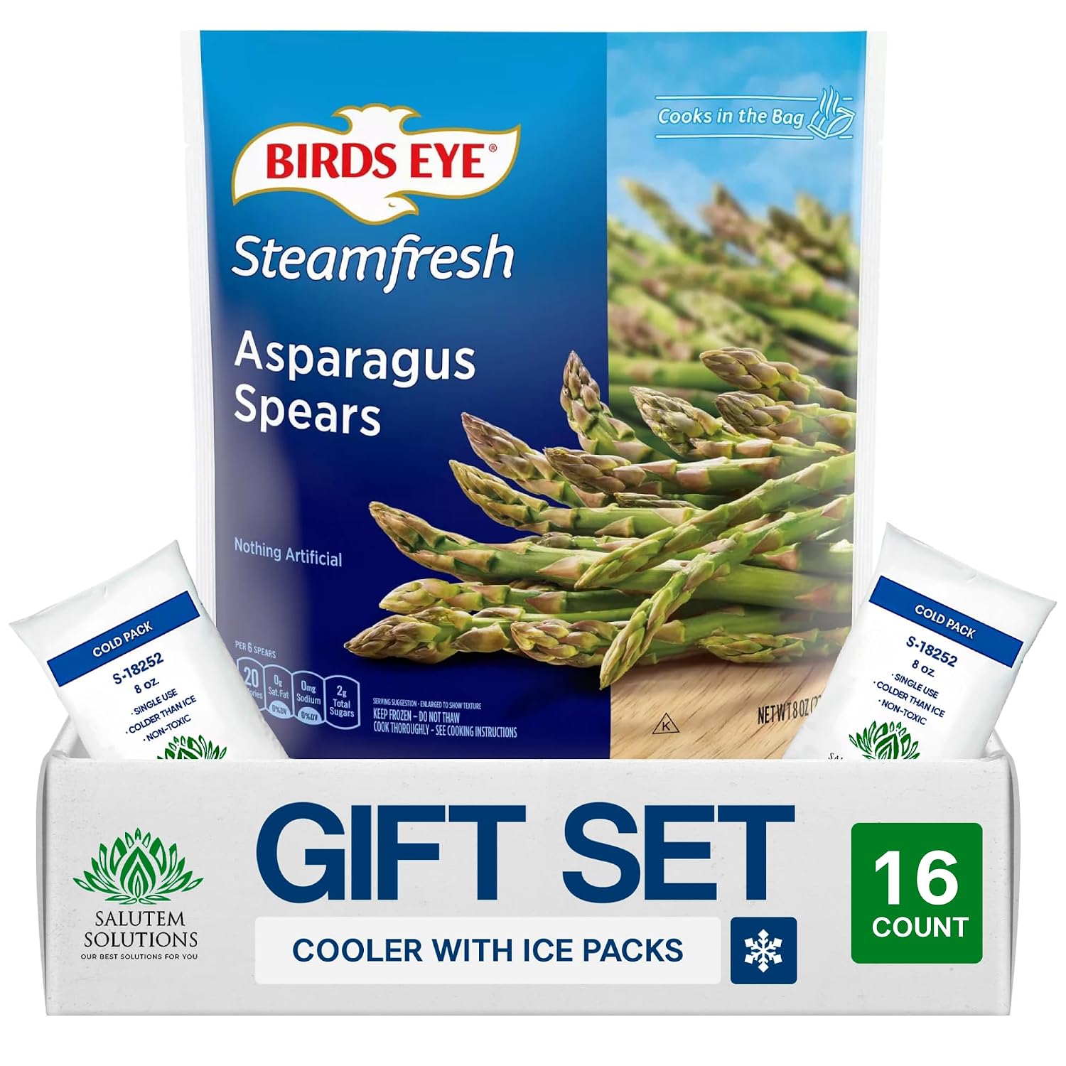 Salutem Vita – Steamable Frozen Asparagus Spears, 8 oz,Gift Set – Pack of 16