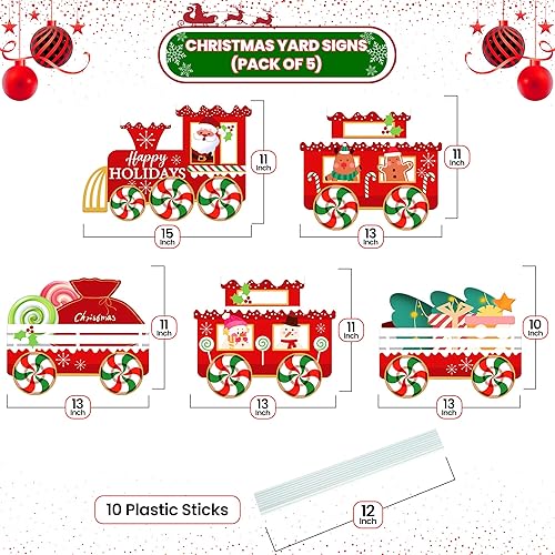 Miniatura 2 de KatchOn, Letreros de Feliz Navidad para patio de tren  Paquete de 5  Letreros de Navidad para patio al aire libre  Estacas de Navidad para