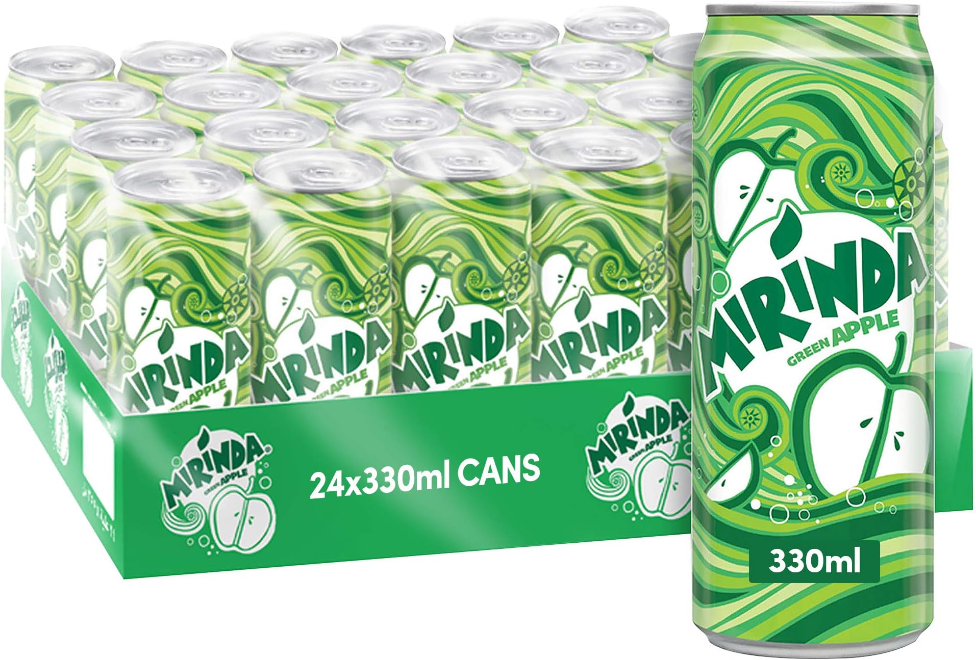 Mirinda Green Apple, Carbonated Soft Drink, Cans, 24 X 330 Ml