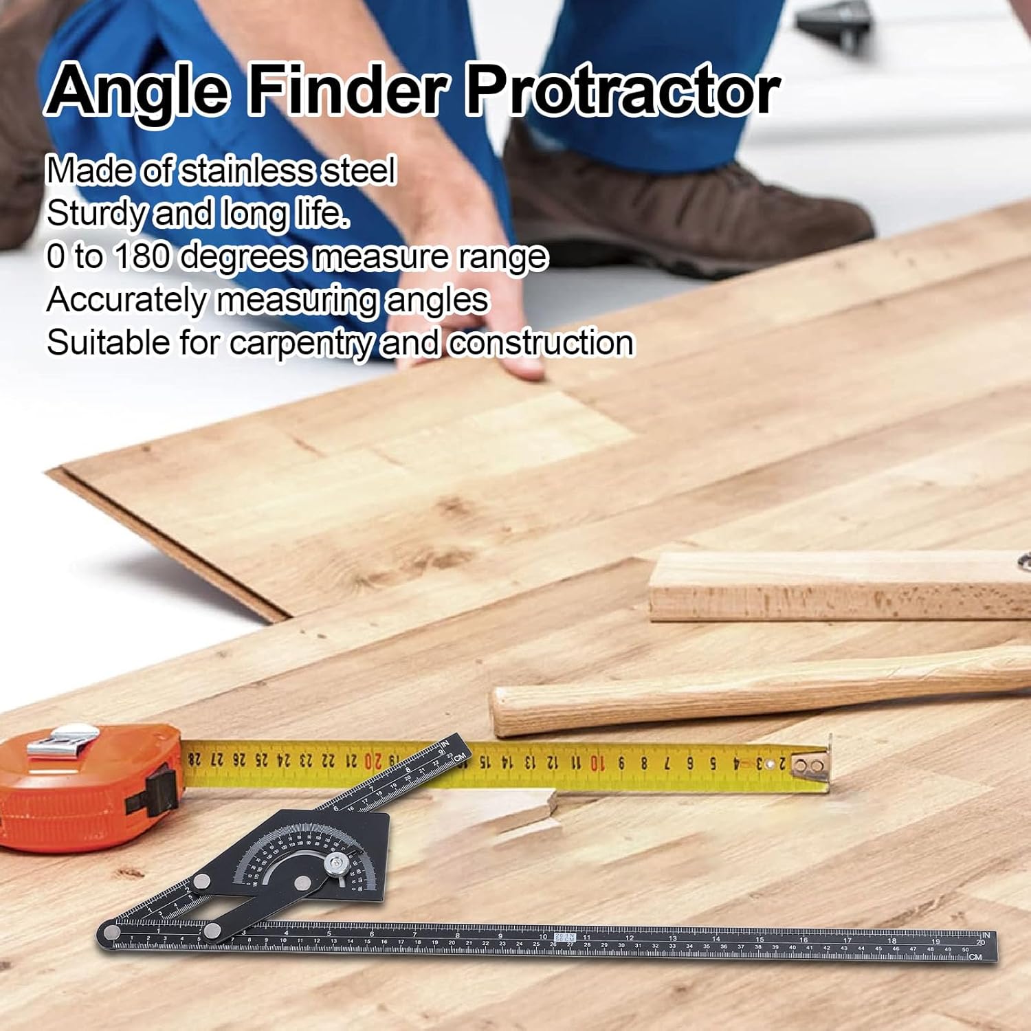 Angle Finder, Stainless Steel Protractor 0-180 Degrees Measures Inside Outside Angles for Tube Bending Sheet Metal Bending Layout, Angle Measuring Tool for Woodworking