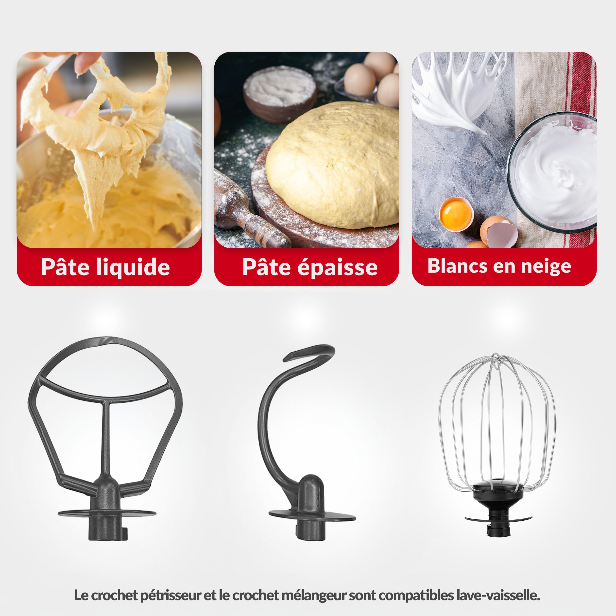 LEHMANN Robot Pâtissier avec Écran, 1500W, Bol Mélangeur 5L avec Fonction Fermentation et Chauffage, Balance Intégrée, 12 Vitesses, Minuterie, 3 Mélangeurs - Fouet, Batteur, Crochet, Beige