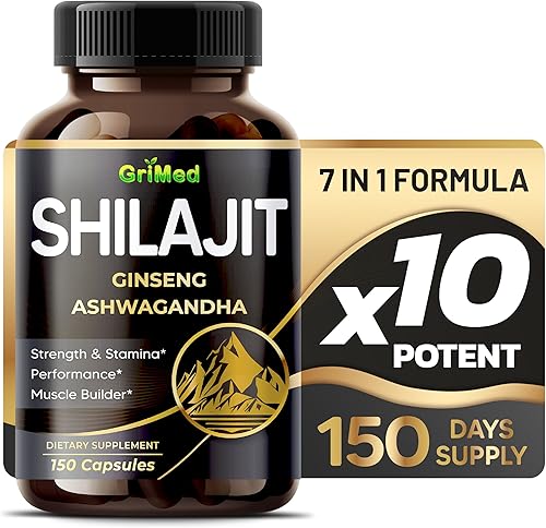 SHILAJIT Ginseng Ashwagandha19,700 mg Fuerza, resistencia, constructor muscular, fabricado y probado en Estados Unidos (150 unidades (paquete de 1))
