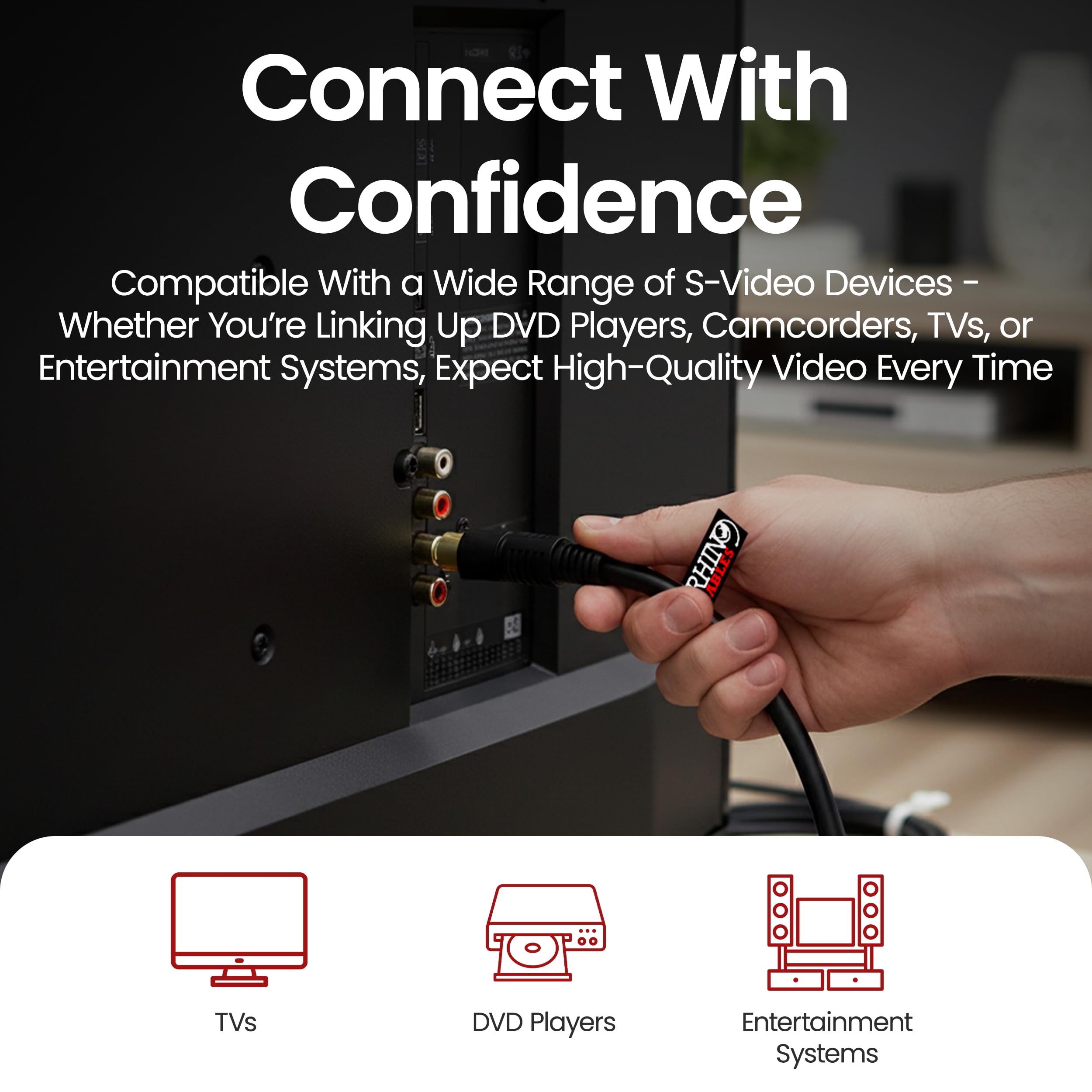 rhinocables Cable S-Video macho a macho S Video SVHS Cable Super Video TV, videocámara, gráficos Mini Din Wire S-VHS chapado en oro conectores (1,5 m)