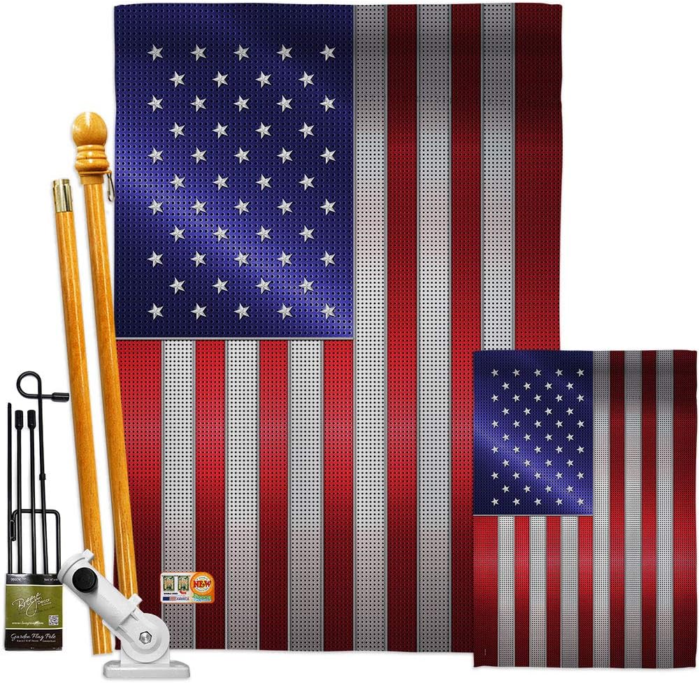 Breeze Decor FK108393-BO Steel of Pride American World Nationality Decorative Vertical Kit, House & Garden Flags Set w/Flagpole, Multi-Color