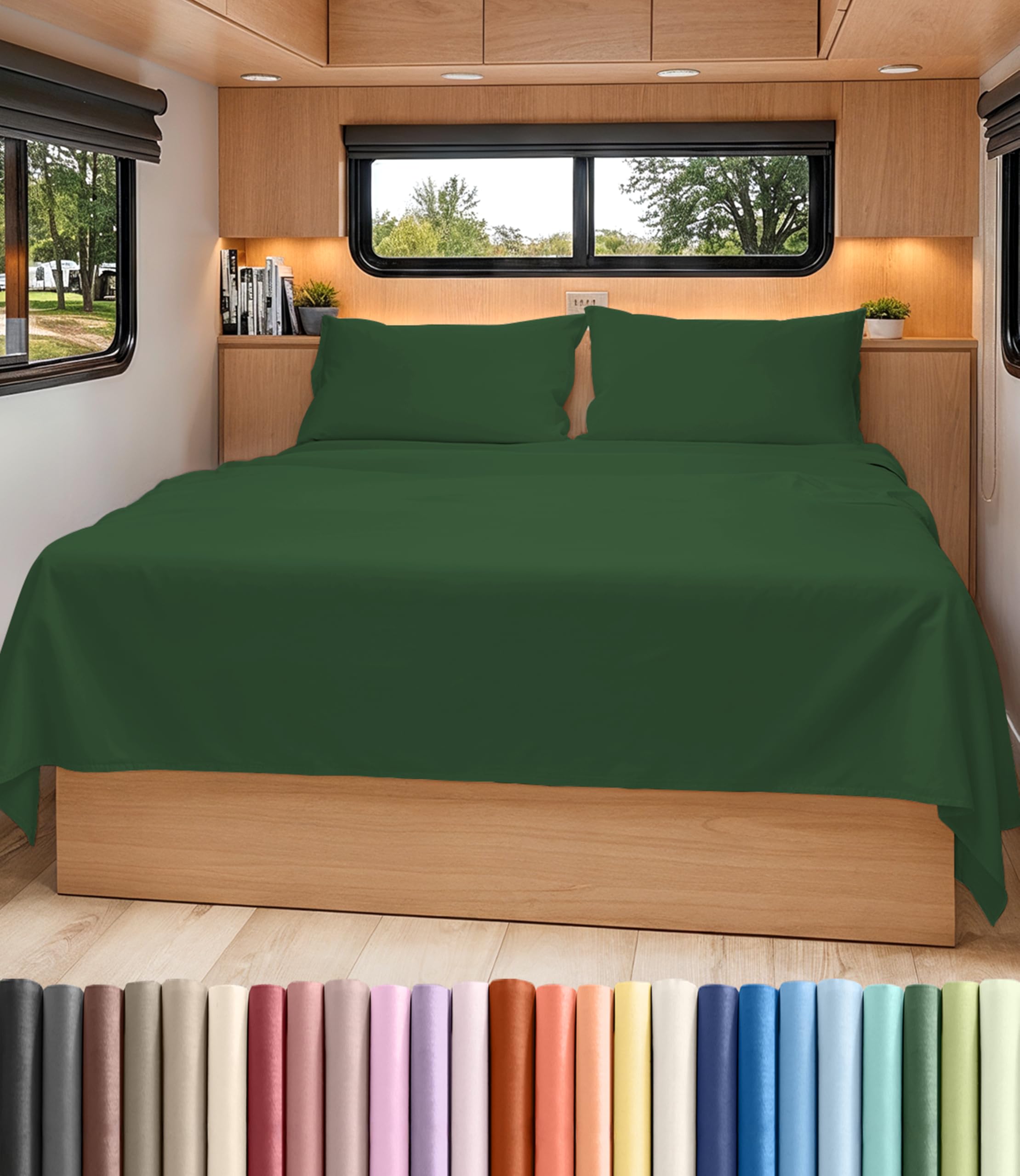 Short Queen Size 4 Piece Bed Sheet Set - RV Short Queen - Emerald Green