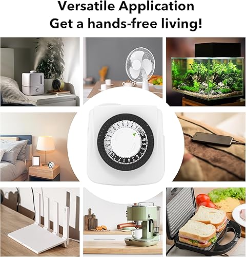 Miniatura 7 de BN-LINK Temporizadores de interior con enchufe mecánico de 2 puntas, mini temporizadores de lámpara de 24 horas, paquete de 2 unidades, para