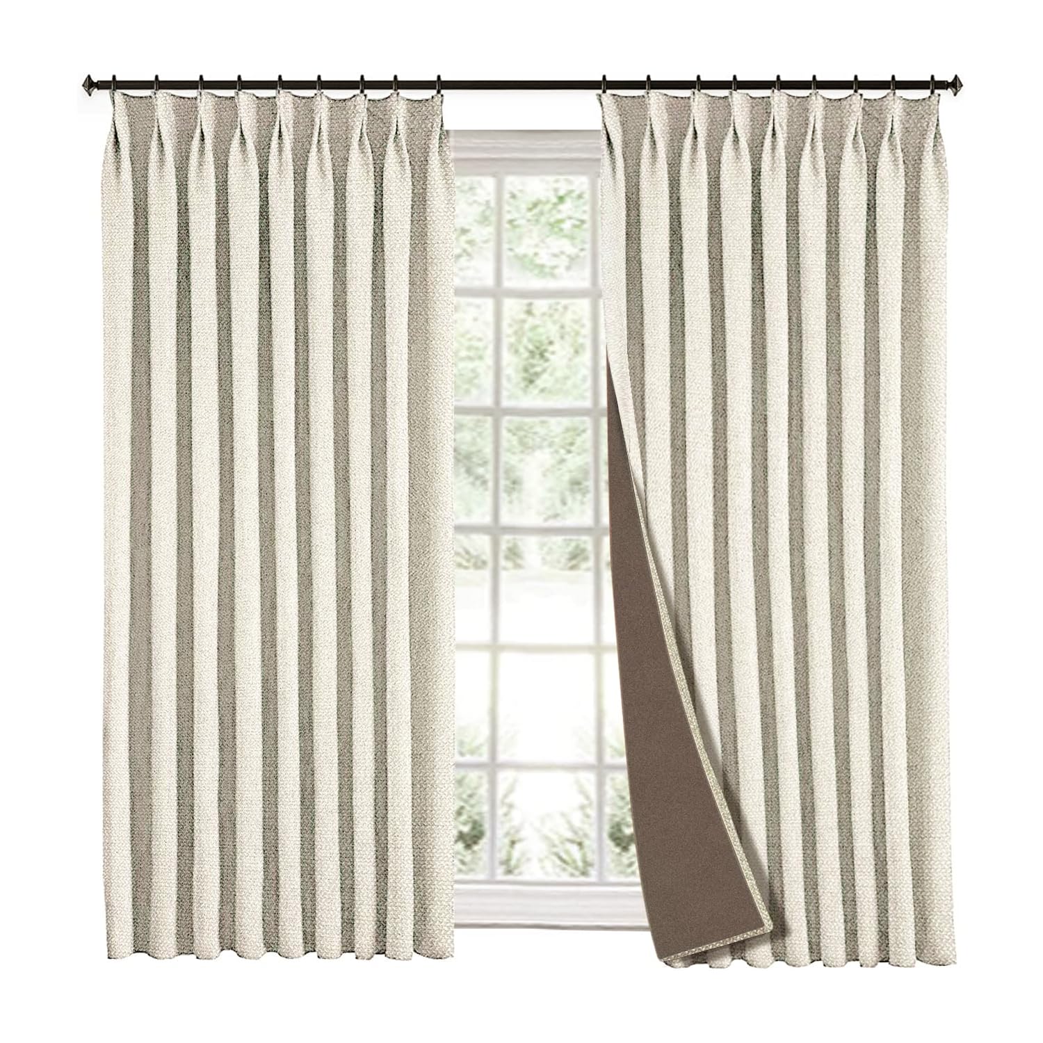 LIYAXUNCustom Drapery Panels Pinch Pleated Curtains with Hooks, Faux Linen Drapery for Patio Door, 85% Blackout, Heat Blocking Living Room Curtain (Lined, 40" W x 72" L, 1 Panel, Beige)
