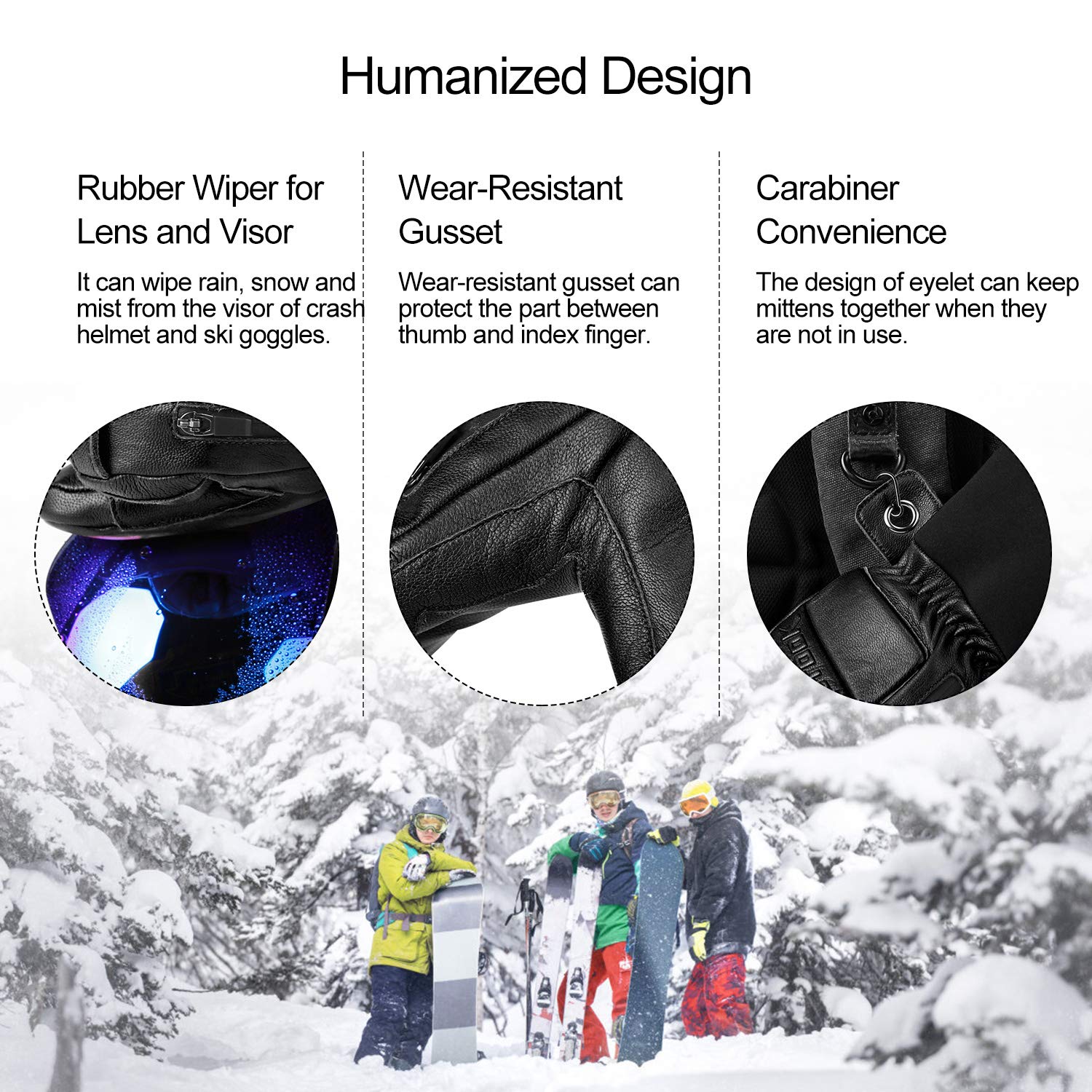 KUTOOK Gants Ski Chauffants Hiver Homme Femme Imperméable 3M Thinsulate Cuir Thermique Anti Froid Chaud Snowboard