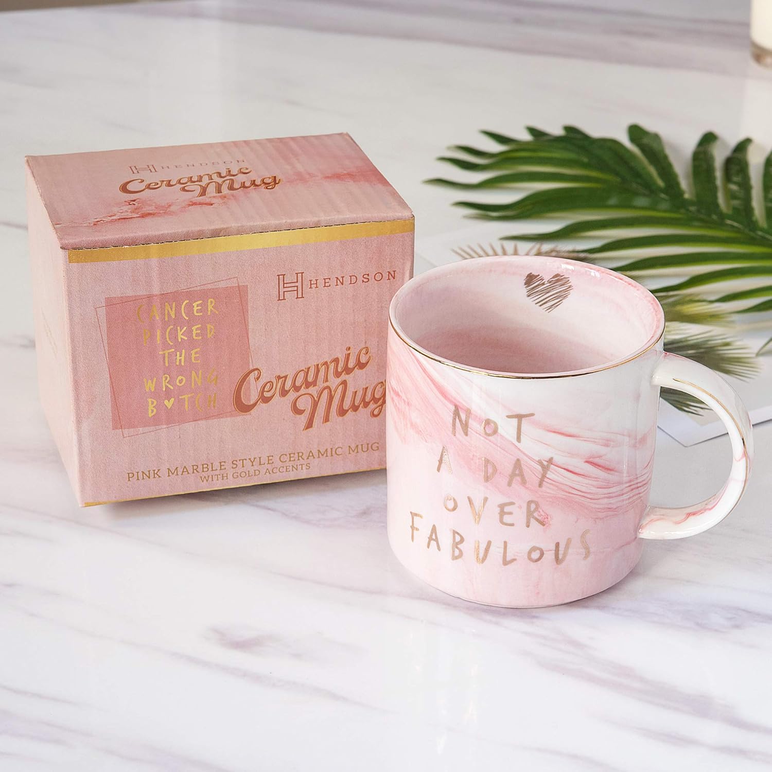 Hendson Not a Day Over Fabulous - Funny Birthday Wine Gifts Ideas for Women, Wife, Mom, Daughter, Sister, Aunt, Best Friends, BFF, Coworkers, Her - Pink Marble Mug, Ceramic Coffee Cup - Image 2