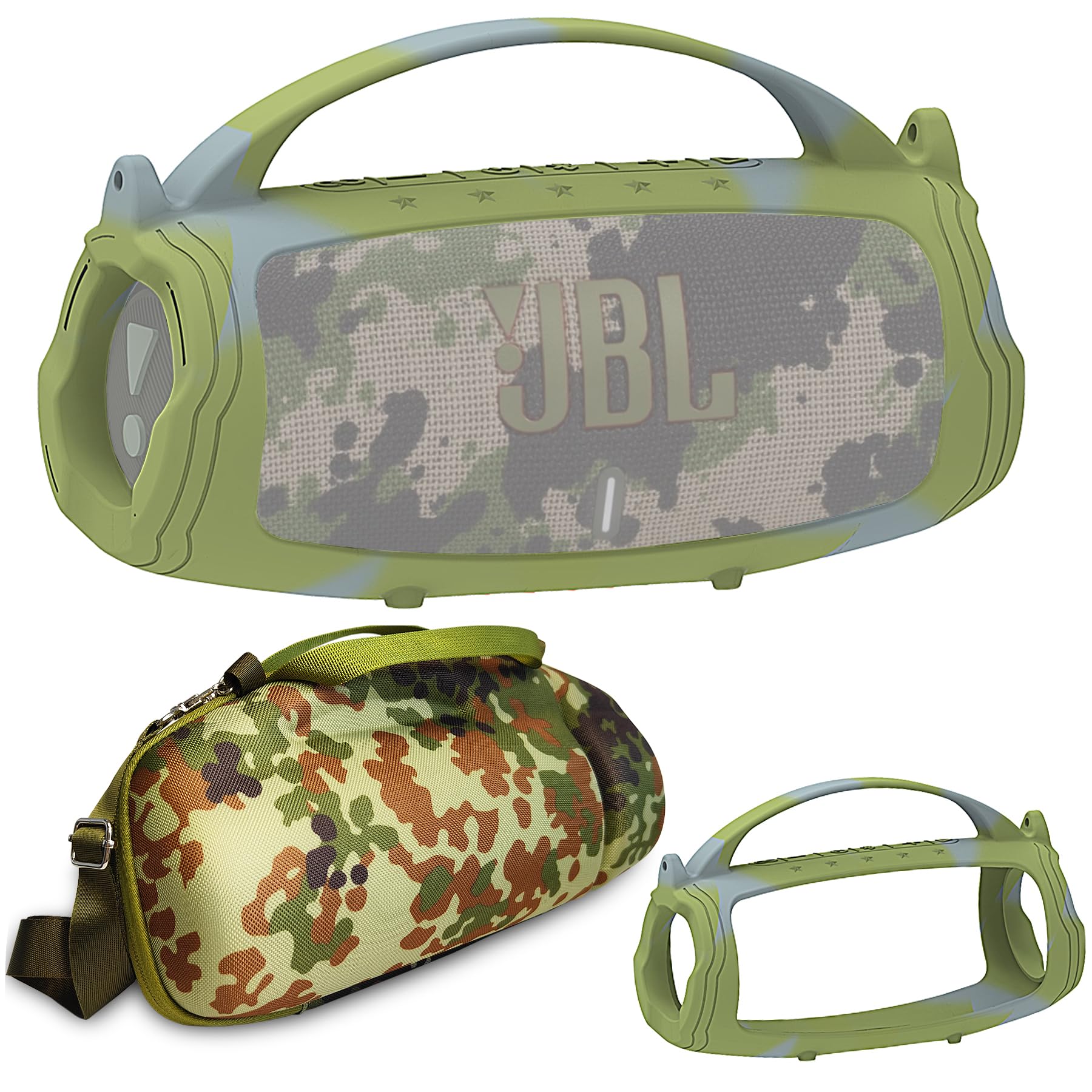 JCHPINE Silicone Cover and Hard Travel Case for JBL Charge 4 / Charge 5 Portable Bluetooth Speaker Accessories (Camouflage Case, NOT for Wi-Fi Version