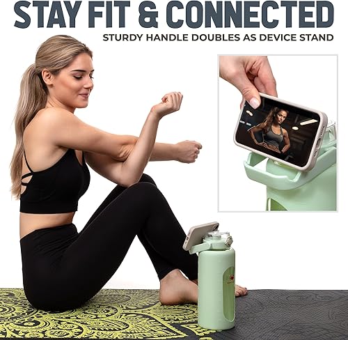 Miniatura 8 de Botella de agua de vidrio de 64 onzas con marcador de tiempo y pajilla, botellas de seguimiento motivacional de medio galón, grandes jarras de 2