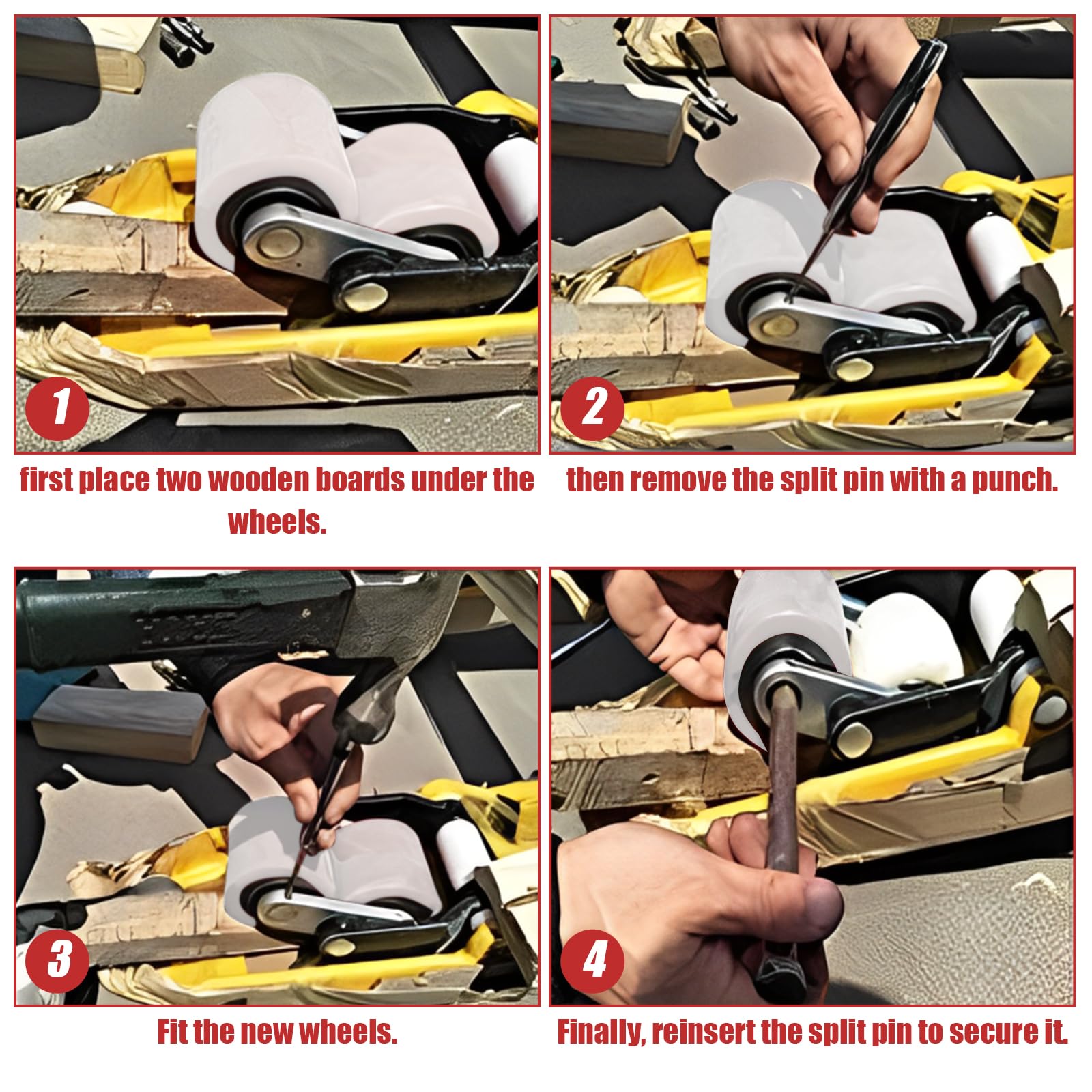 DAJAVE Lot de 4 roulettes de transpalette polyamide nylon 80 x 70 mm roue de transpalette en polyuréthane, avec roulement à billes pour transpalette, roulettes de rechange, charge maximale 1000 kg