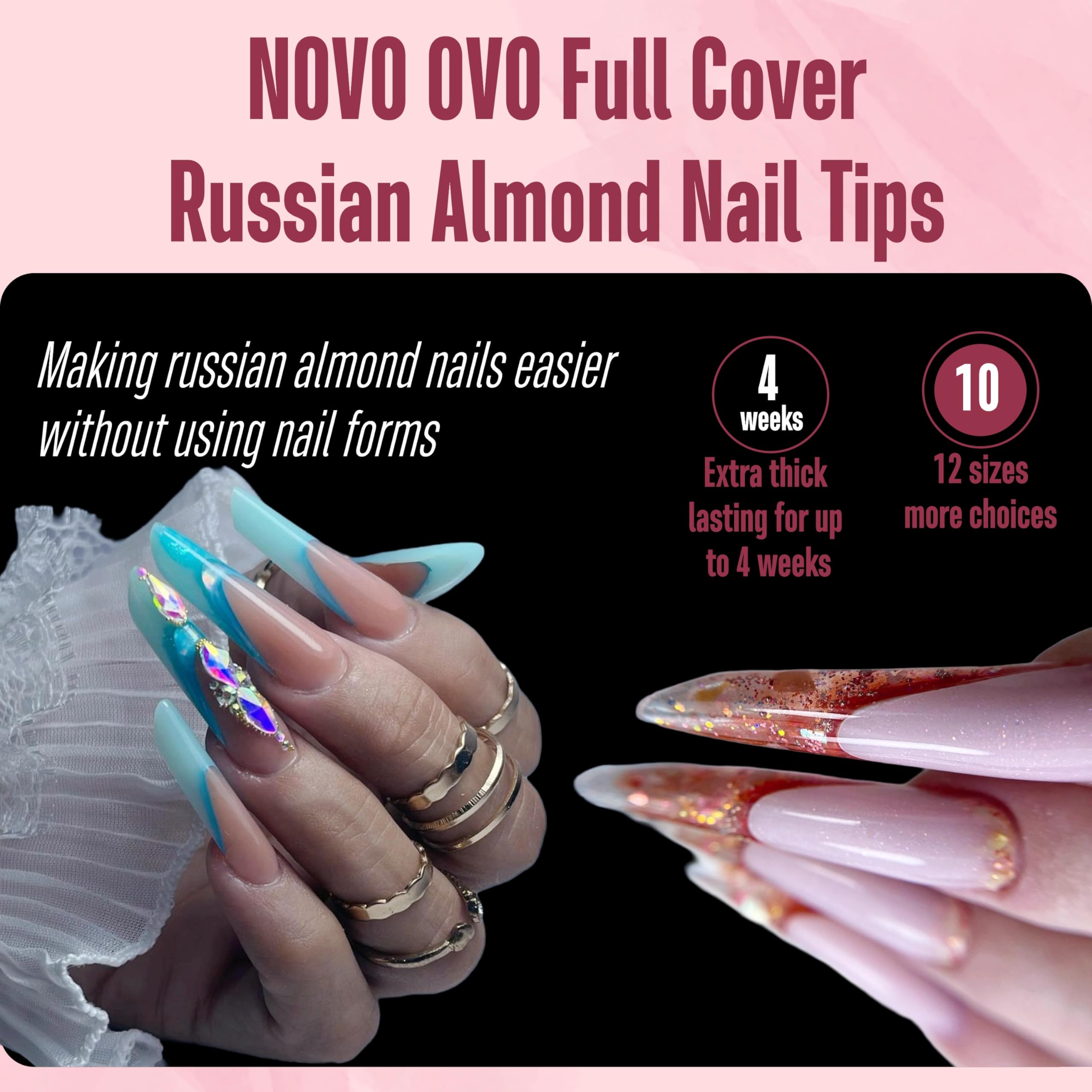 NOVO OVO Nail Tips Russian Almond Coffin Ballerina - Image 2