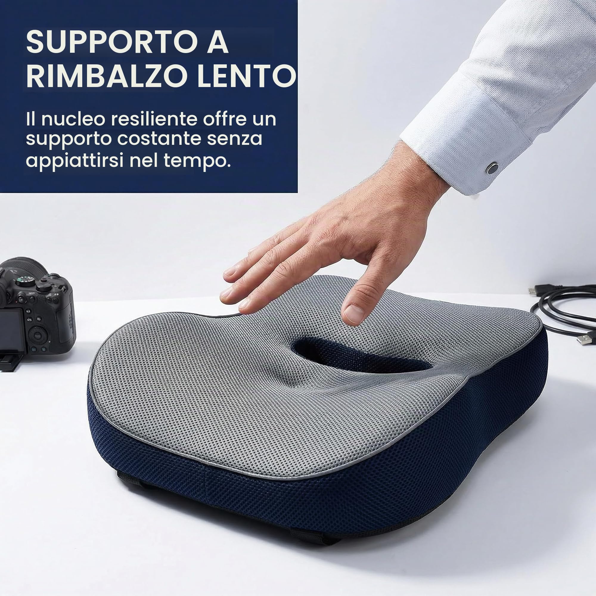 Cuscino Lombare Ergonomico Cuscino di Supporto Lombare per Sedia da Ufficio | con Cinghia Regolabile, Supporto Lombare in Memory Foam, Cuscino Lombare Sedia Ufficio Fodera Rimovibile, Casa, Auto