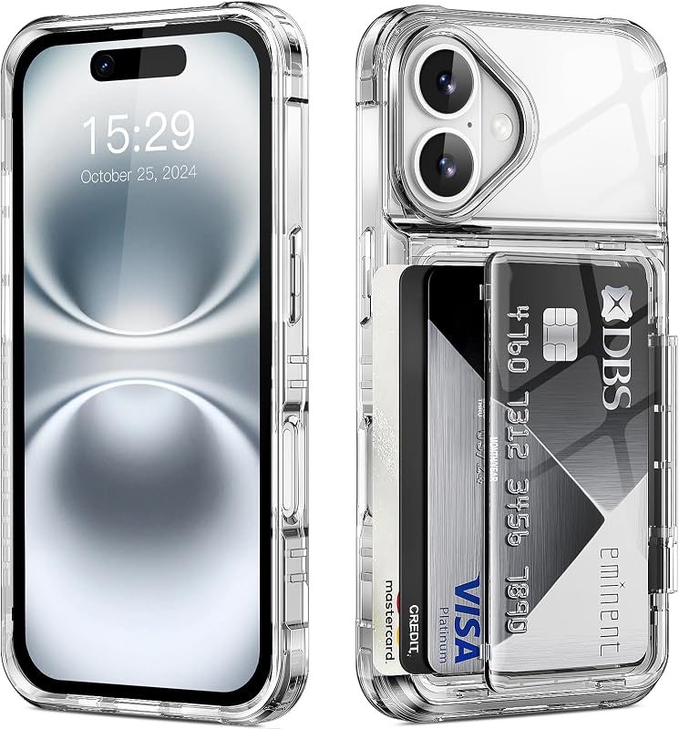 ACANDYA for iPhone 16 Case Wallet with Credit Card Holder Clear Transparent | Cover for iPhone 16 6.1 inch Protective Phone Case Heavy Duty Protection Shockproof Anti-Scratch Anti-Yellow