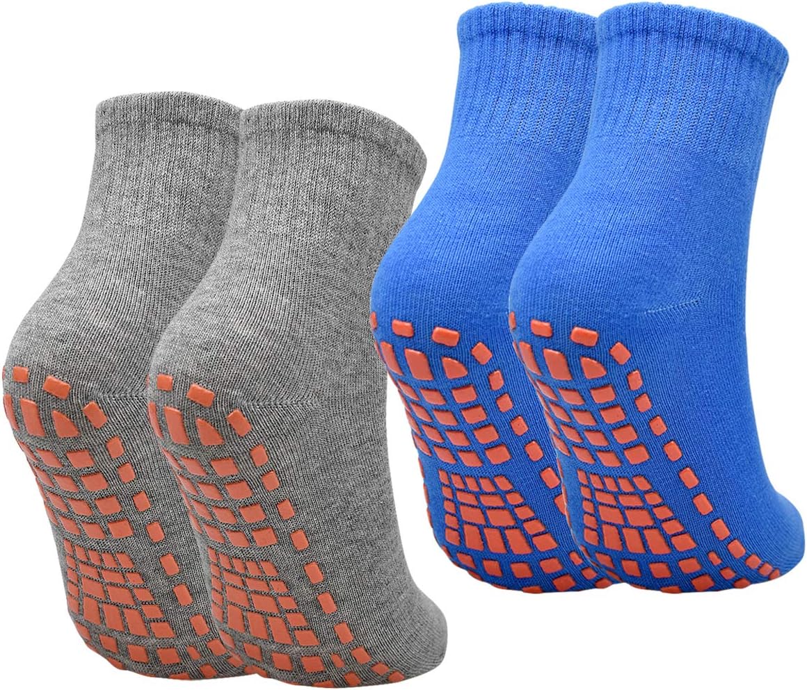2 Pairs Womens Mens Non-slip Grip Socks ABS Sport Socks for Yoga Pilates Barre Trampoline Fitness Martial Hospital Home Walking Socks with Grips