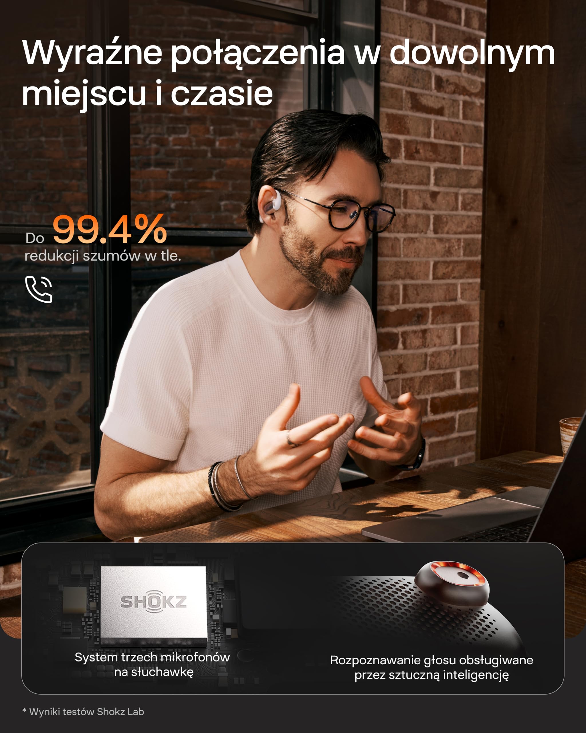 SHOKZ OpenFit Pro Open-Ear True Wireless Słuchawki, redukcja szumów, Dolby Atmos, głęboki bas, do 50 h pracy, AI dla wyraźnych połączeń, idealne do pracy i sportu, Bluetooth 6.1, IP55, Białe