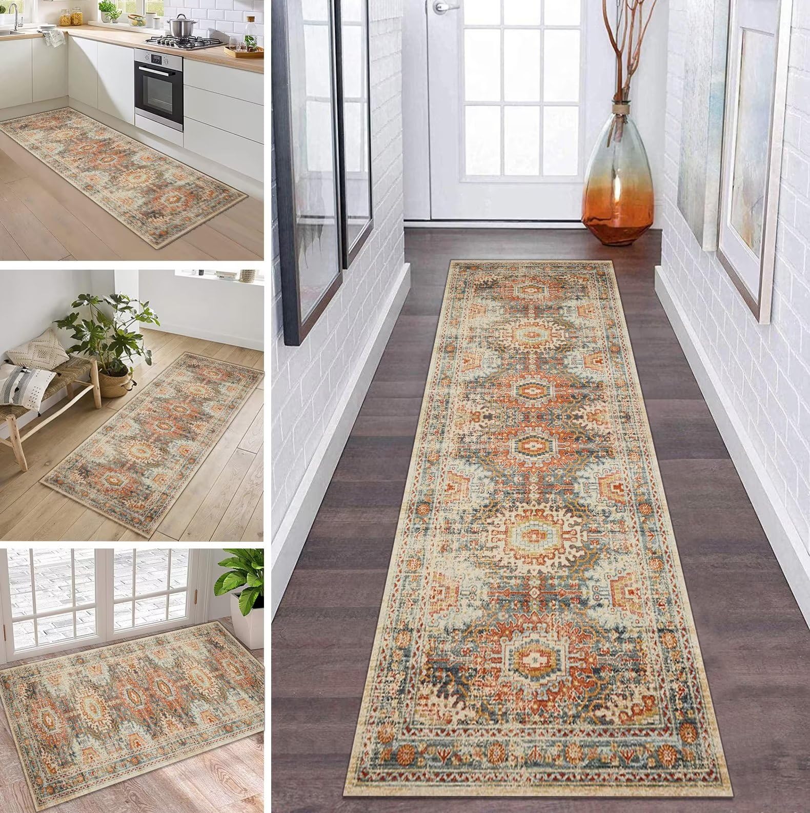Tapis de couloir 110 x 400 cm antidérapant et lavable au design élégant