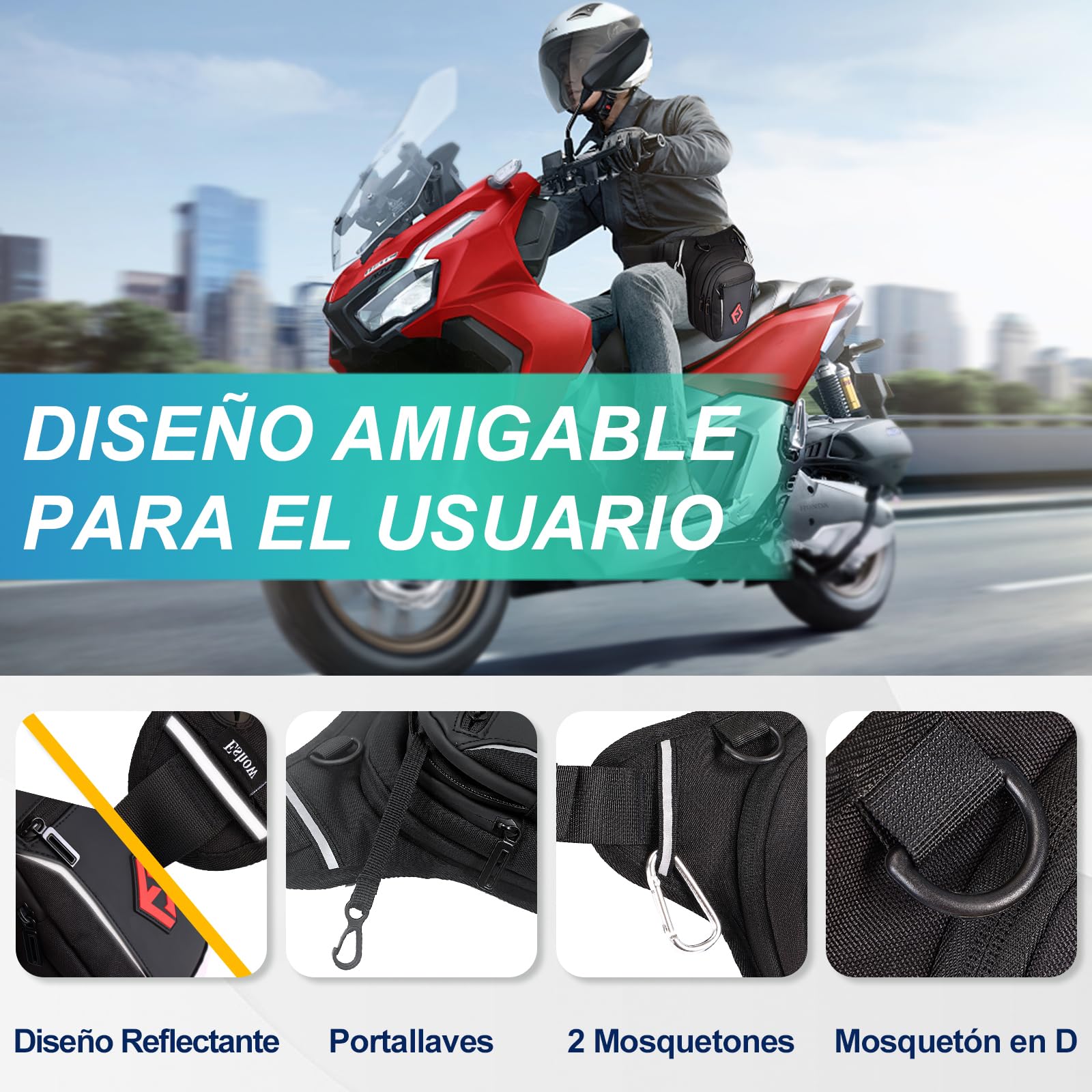 Eshow Pernera Moto Ampliable, Bolsa Pierna con Correas Ajustables y Tira Reflectante para Hombre y Mujer, Riñonera para Viajes Senderismo Ciclismo Montañismo Trabajo Deporte Negro