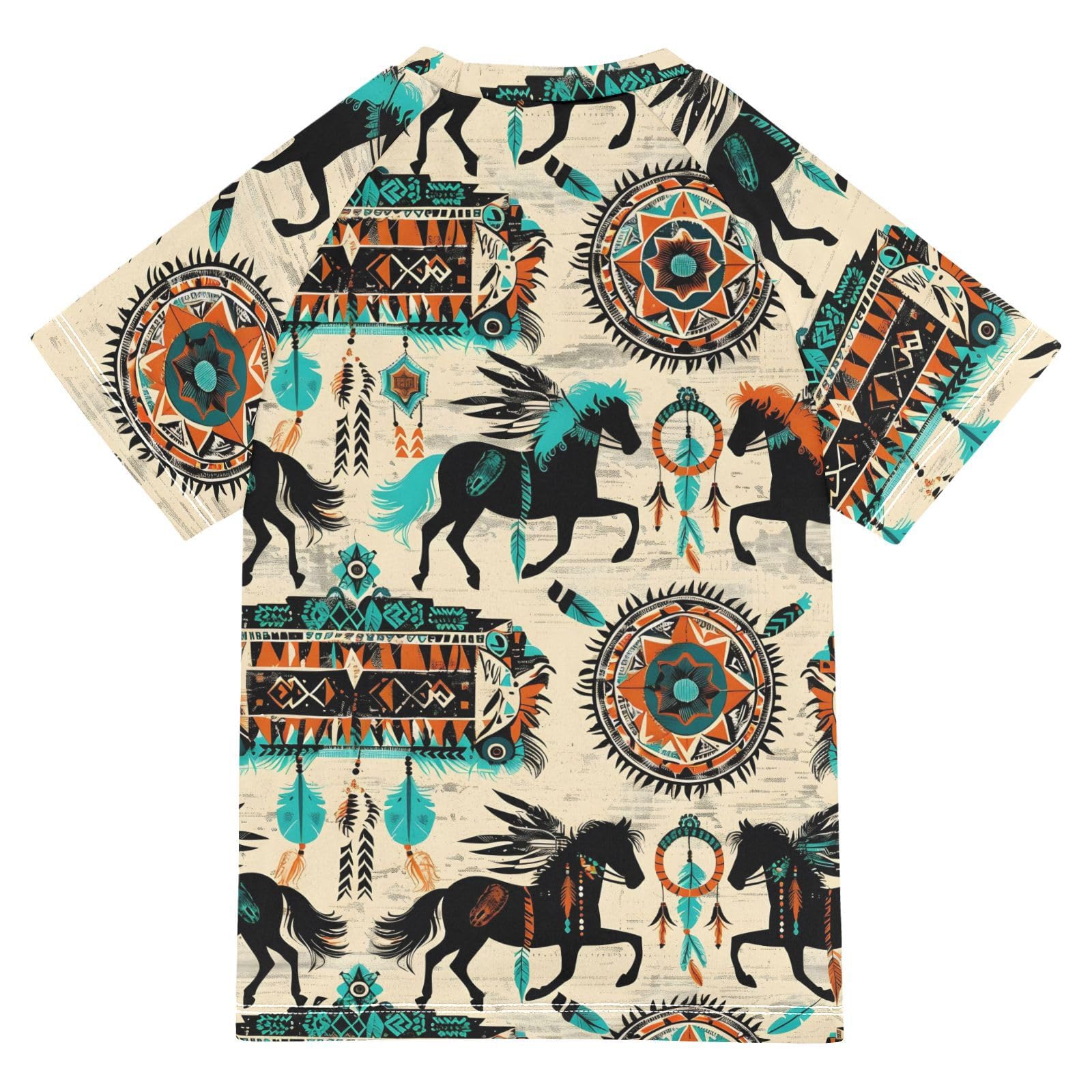 ALAZA Boys Swim Shirts Toddler Rash Guard Short Sleeve Rashguard Horse Indian UPF 50+ 11-12T