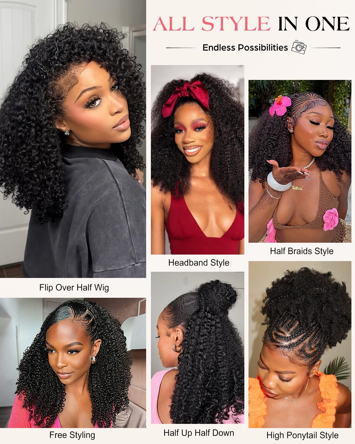 Media peluca de pelo humano 3 en 1, rizado sin costuras, 200 densidades, brasileño, sin pegamento, pelucas humanas con cordón para mujer, pelucas de pelo humano de 45 cm