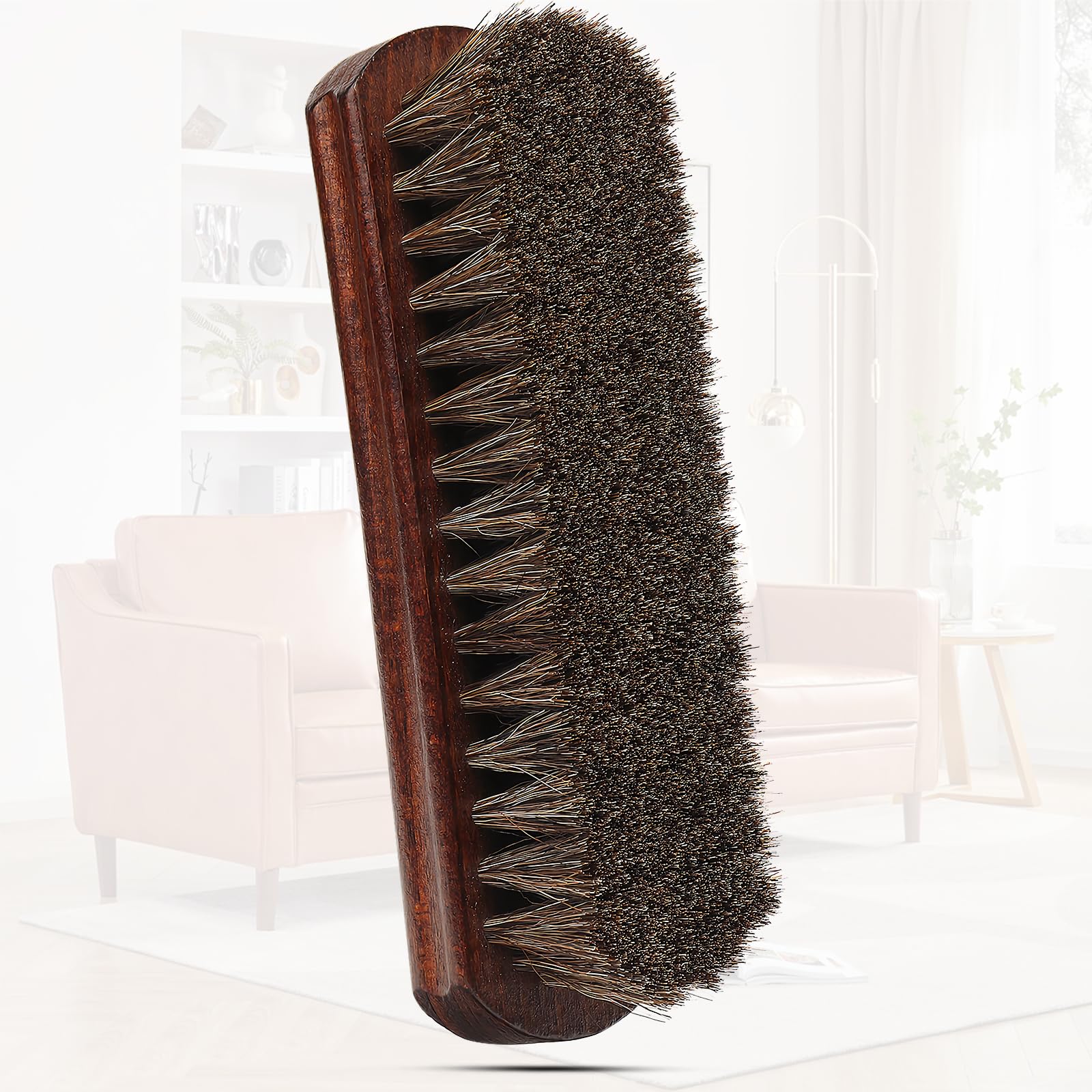 100% Horsehair Shoe Brush for Leather Care 7 Inch Large Horse Hair Brush for Boots Couch Car Interior Furniture Polishing Shining Buffing No Shedding Soft Natural Bristle Beechwood Handle Professional
