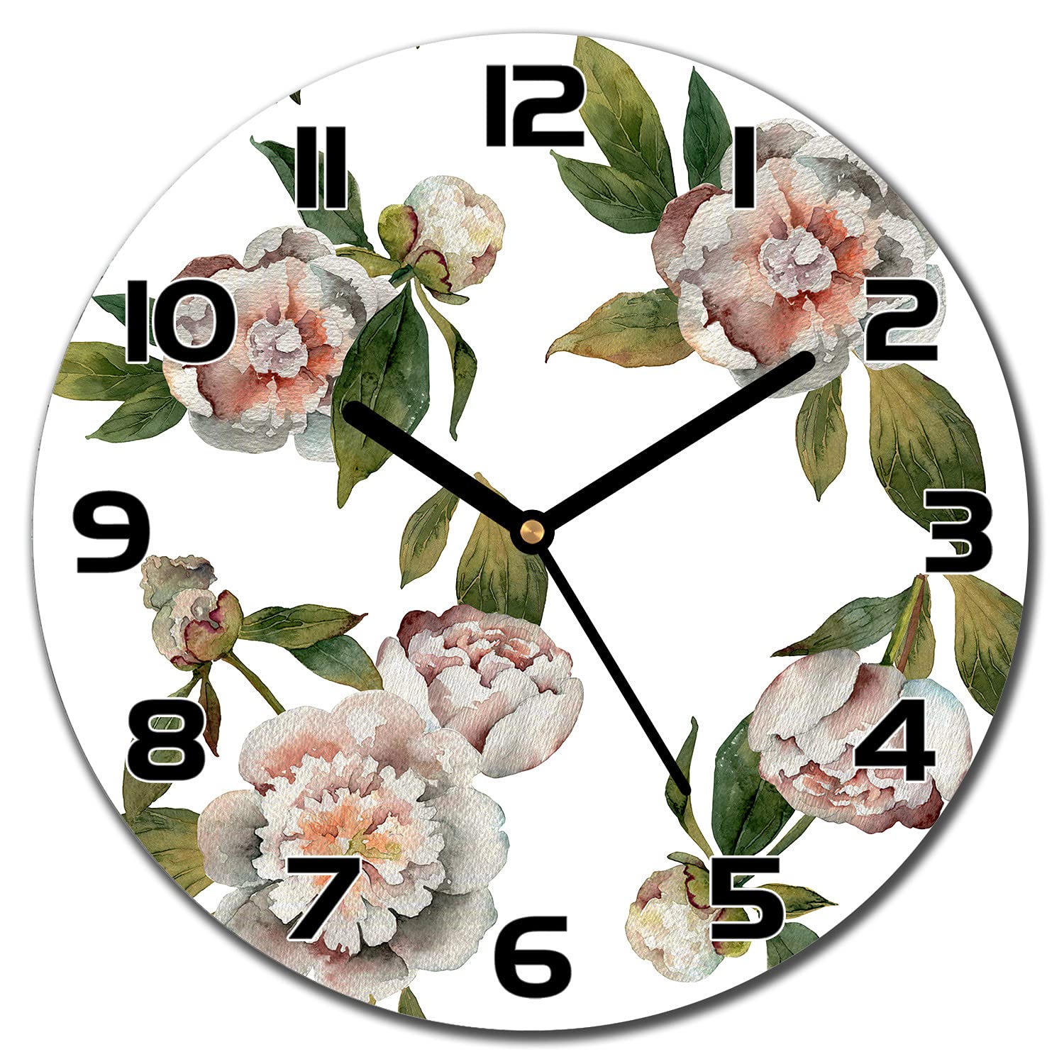 Horloge en verre securite 30cm avec impression moderne pivoine florale pour mur