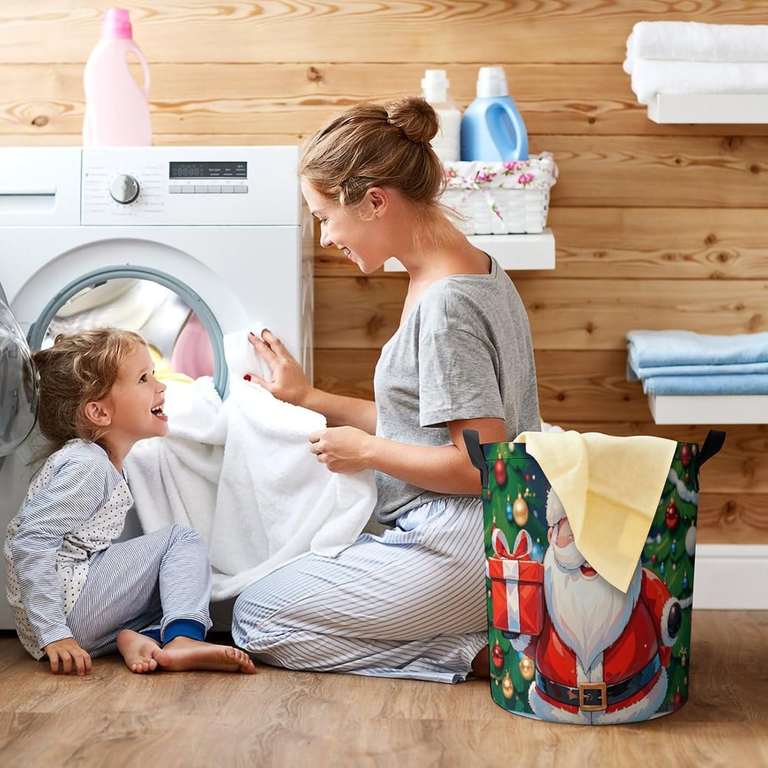 Laundry Basket Merry Christmas Santa Claus Gift Large Capacity Collapsible Dirty Clothes Basket Freestanding Clothes Hamper Laundry Bag for Bathroom Bedroom Laundry Room