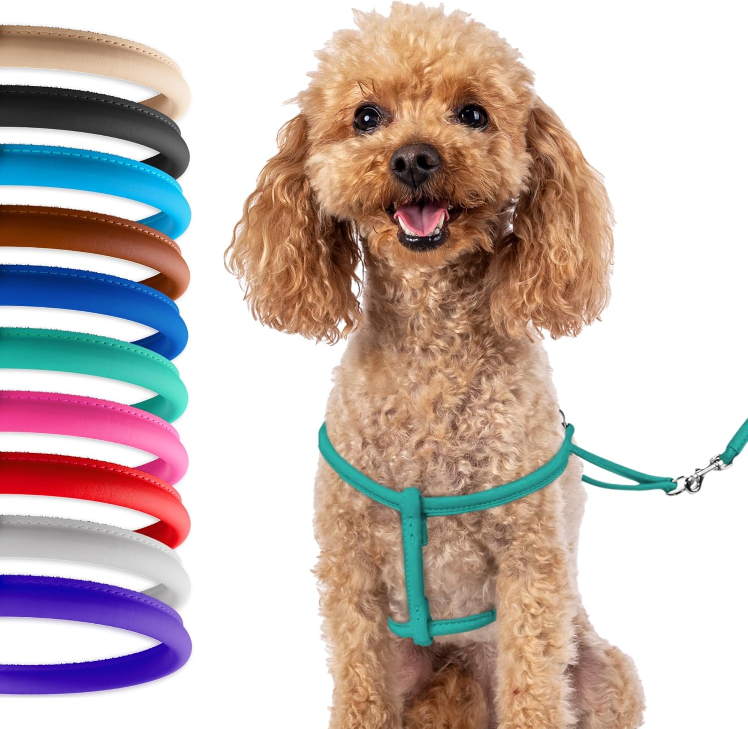 CollarDirect Rolled Leather Dog Harness Small Puppy Step-in Leash Set for Walking Pink Red White Blue Green Black Purple Beige Brown Yellow (Red, XS)