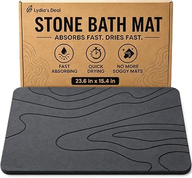 Stone Bath Mat Non-Slip Diatomaceous Earth Shower Mat, Super Absorbent & Quick-Drying Bathroom Floor Mat, Easy-to-Clean Diatomite Bath Stone for Safer, Dryer Steps 23.6" x 15.4", Gray