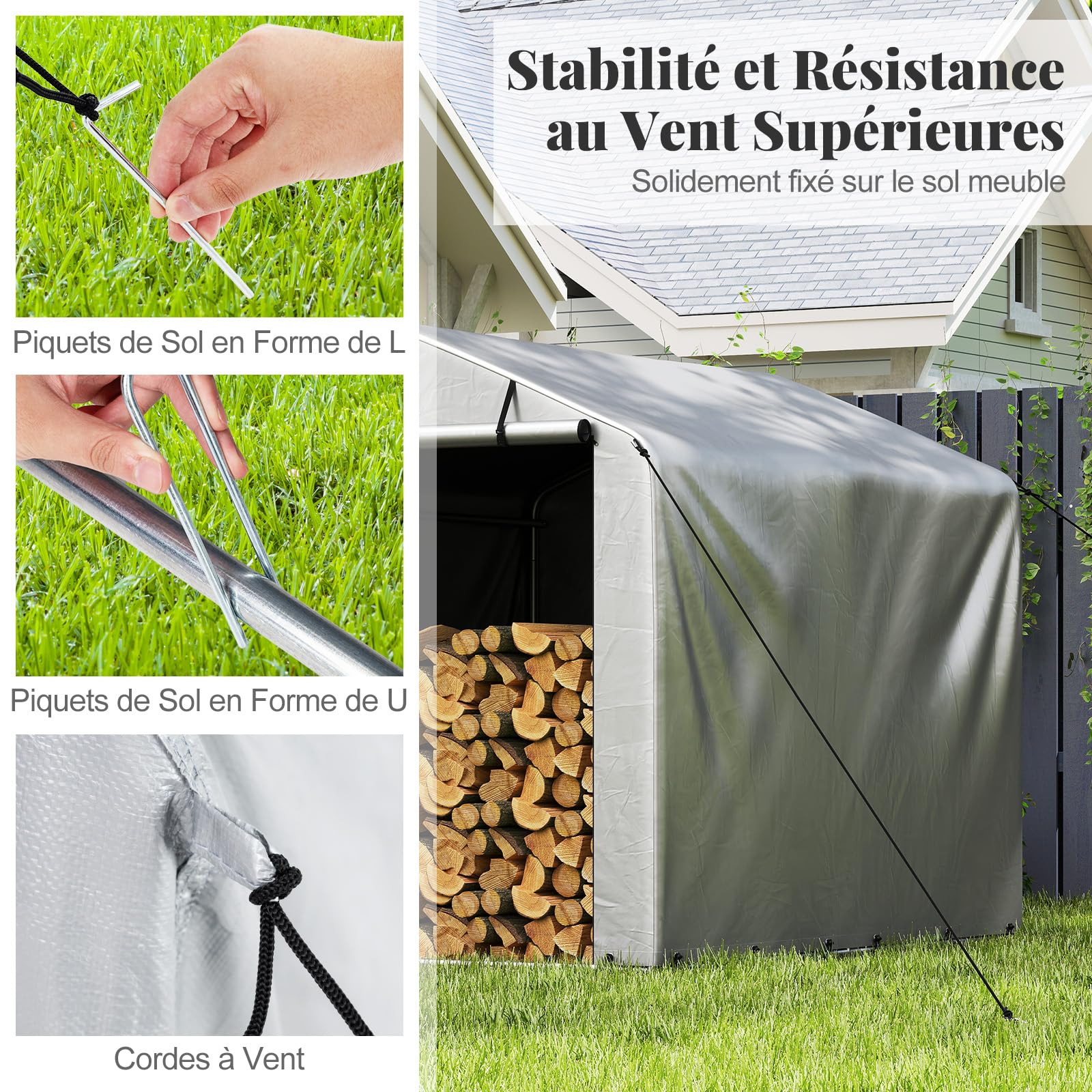 GYMAX Abri pour Motos, Vélos, Outils, Abri Extérieur Jardin Imperméable avec Porte Enroulable à Fermeture Éclair, Tente de Garage Protection,160x218x164CM