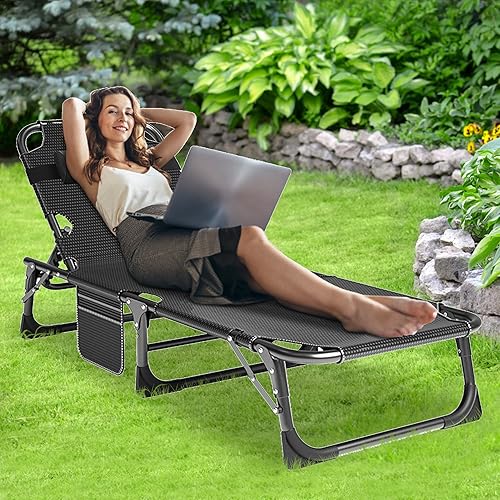 Miniatura 2 de ABORON Silla portátil de 5 engranajes para patio, 500 libras, plegable, reclinable, para baño, bronceado, tumbona, para piscina, jardín, patio,