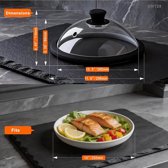 Premium Tempered Glass Microwave Cover 11.6inch/296mm (inner Dia.10.5inch/265mm),Tempered Glass Microwave splatter guard with water injection through, keep food juicy, BPA free 100% food safe