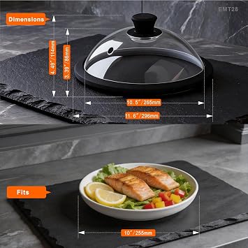 Premium Tempered Glass Microwave Cover 11.6inch/296mm (inner Dia.10.5inch/265mm),Tempered Glass Microwave splatter guard with water injection through, keep food juicy, BPA free 100% food safe