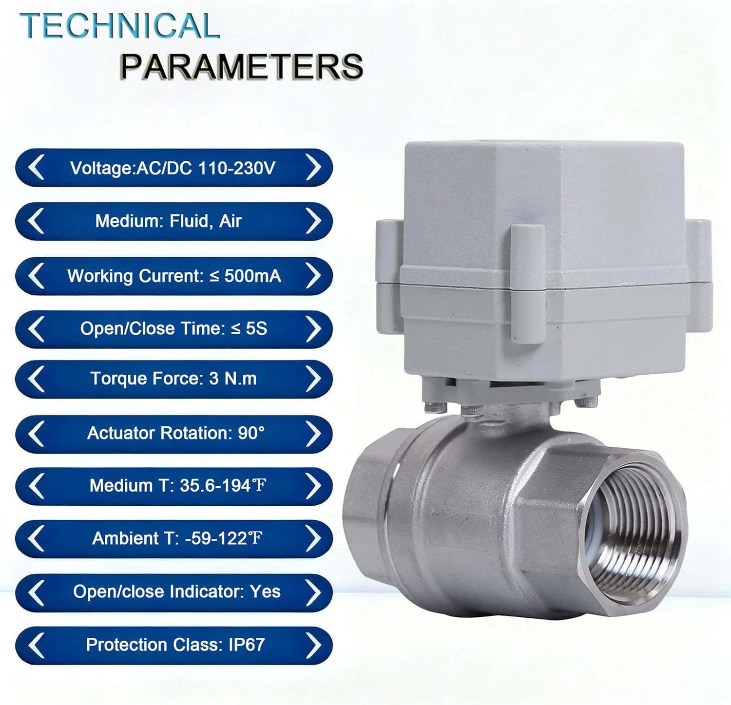NPT 3/4'' AC 110-230V 2-Way Motorized Ball Valve CR2-02 Electrical Ball Valve Normal Closed Stainless Steel 304 DN20MM